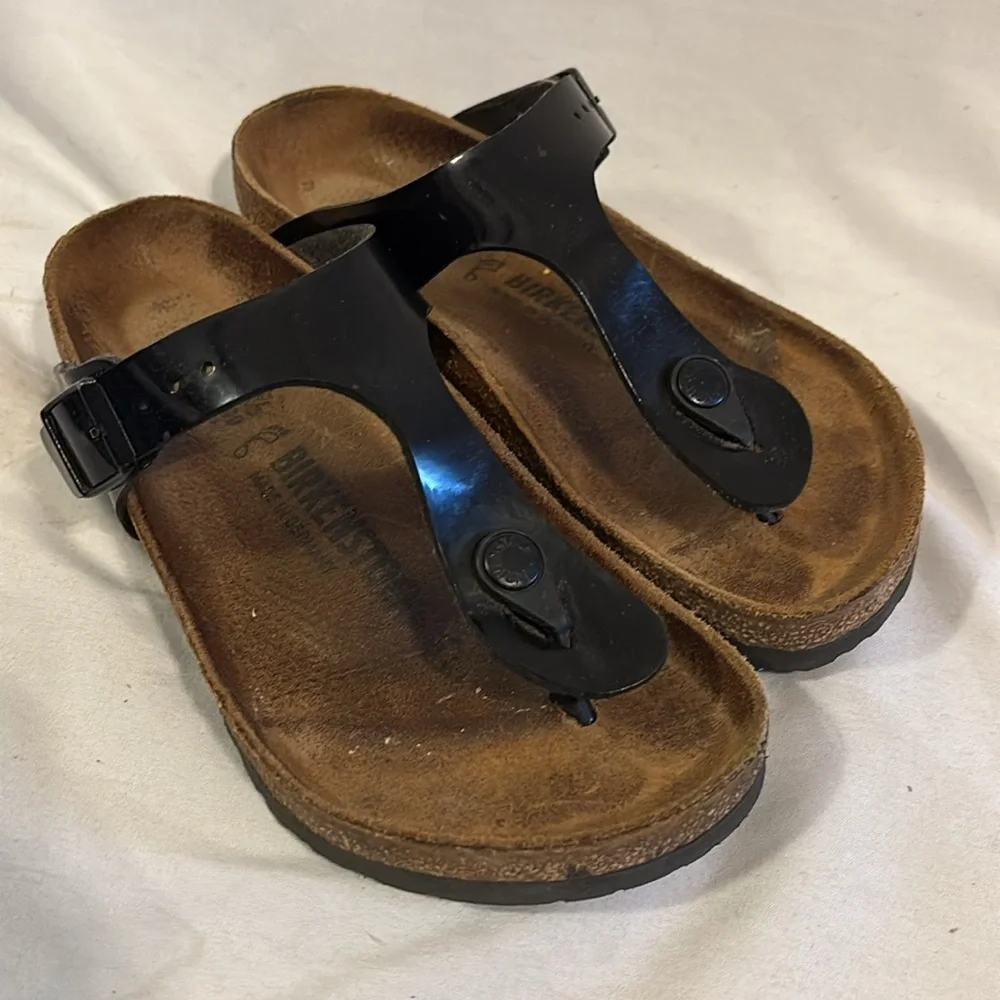 Birkenstock Gizeh Black Patent Leather Thong Sandals Size 36 - Picture 2 of 6